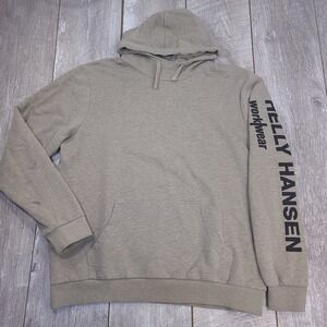 Helly Hansen Workwear Hoodie Mens 2XL Tan Khaki Graphic Sleeve Pullover 79364